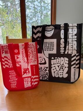 Lululemon Reusable Tote Bags (small red/white and large brown/white)